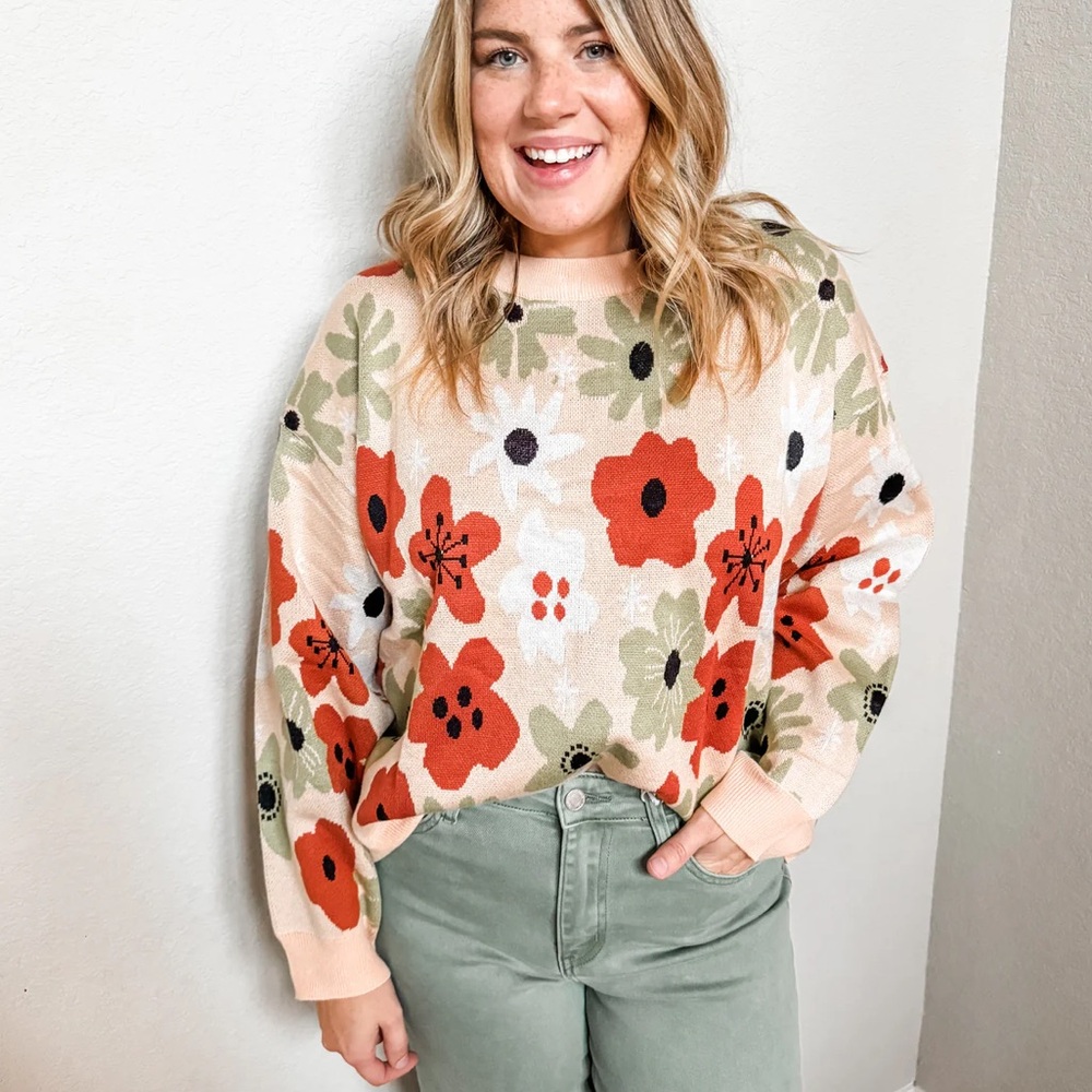 POLAGRAM FLORAL CREWNECK SWEATER